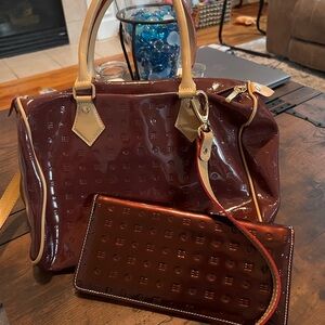 Arcadia Burgundy and Tan Satchel Set